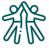 Icon of two people holding hands up together representing a dental care partnership.