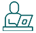 Line icon of a person using a laptop for an online dental consultation.
