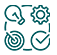 Icon showing lightbulb gear target and checkmark representing a dental care process.