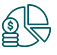 Icon of a pie chart next to a stack of dollar coins.
