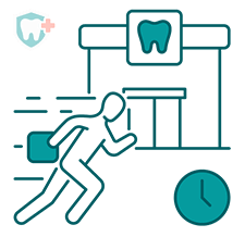 Illustration showing how to hold a knocked out tooth by the crown, not root.