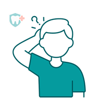 Illustration of a confused person thinking with a tooth health icon nearby.