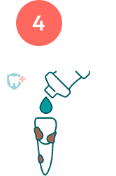 Step four icon showing solution drops being applied to a knocked out tooth.