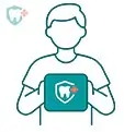 Illustration of a man holding a dental protection shield with a tooth icon.