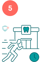 Diagram showing a person running quickly to an emergency dentist clinic.