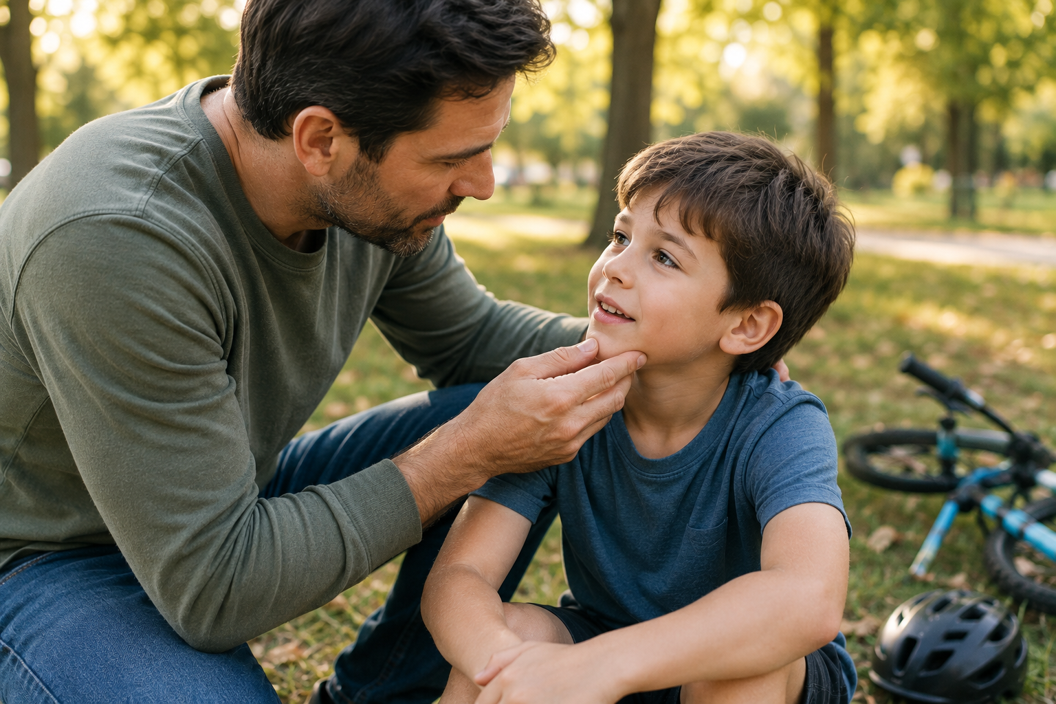 Dentist examining a tooth that has been pushed out of position after an injury
