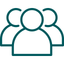 Teal icon depicting three people representing a dental emergency support team.
